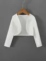Elegant white long sleeve cropped bolero jacket with a textured open front shrug design - S / Tops / White