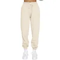 Bequeme beige Fleece-Jogginghose mit Kordelzug in der Taille und elastischen Bündchen. - Aprikose
