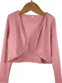 Close-up of pink long-sleeve short shrug jacket on a wooden hanger - S / Tops / Pink