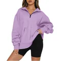 Felpa da donna color lavanda con mezza zip, maniche lunghe e spaziosa tasca anteriore - 3XL / Top / Viola