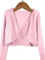 Detail of a pink long-sleeved open front bolero jacket for women on a wooden hanger - Light Pink