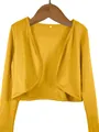 Close-up detail of a bright yellow long sleeve cropped bolero shrug with open front - S / Tops / Yellow