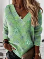 Green V-neck long-sleeve top with intricate paisley print for women's autumn fashion - S / Tops / Green (Bohemian Print)