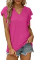 Elegante camiseta fucsia para mujer con cuello en V y mangas con volantes verano - S / Tops / Rosa rojo