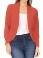 Casual τερακότα ανοιχτό σακάκι blazer για γυναίκες με κομψά μανίκια με μανσέτες - S / Tops / Πορτοκαλί