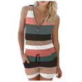 Summer casual women's sleeveless romper featuring colorful horizontal stripes and front zipper - S / Top And Bottom / Multicolor Striped (001)