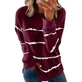 Détail du sweat-shirt bordeaux pour femme avec motif à rayures blanches délavées. - Bordeaux