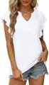 Elegante camiseta blanca de mujer con cuello en V y mangas con volantes para verano - Blanco