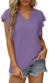 Elegante top de verano para mujer con cuello en V y mangas con volantes en púrpura - Púrpura