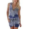 Mono corto sin mangas de talla grande para mujer con estampado de estrellas y cremallera frontal - S / Top Y Pantalón / Estampado de Estrellas Gris Azulado (004)