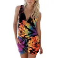 Mono corto de verano tie-dye colorido para mujer con cremallera frontal y cintura con cordón - S / Top Y Pantalón / Tie-dye Multicolor (005)