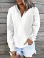 Detailed macro view of the white cable-knit texture and zipper on the casual hoodie jacket. - 3XL / Tops / White