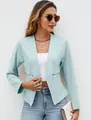 Casual light blue slim-fit blazer with decorative zipper pockets for women daily wear - S / Tops / Light Blue
