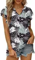 Top de verano de manga corta para mujer con cuello en V y estampado patchwork flores - Negro Floral