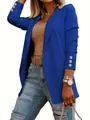 Elegante blazer azul real para mujer con botones dorados decorativos sofisticados - Azul