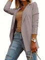 Elegante blazer malva de manga larga con botones dorados decorativos en puños - Gris claro