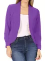 Primer plano de una elegante chaqueta morada abierta para mujer con un diseño moderno y sencillo - Púrpura