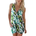 Women's summer sleeveless romper with colorful cactus print and front zipper closure - S / Top And Bottom / White Cactus Print (0014)
