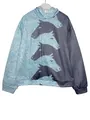 Fashion retro loose hoodie with blue and grey horse head pattern print for women - S / Tops / Light Blue