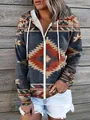 Macro detail of the ethnic geometric pattern on the zip-up hooded sweatshirt - S / Top (Style 2) / Style 2 Black