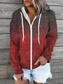 Women's vintage gradient zip-up hoodie with red and grey distressed pattern detail - S / Top (Style 2) / Red