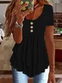 Vista detallada de blusa negra de manga corta para mujer con tres botones - S / Tops / Negro