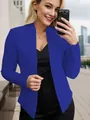 Front detail view of a stylish royal blue women's open-front blazer with pockets - XL / Tops / Pocket Design / Royal Blue