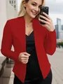 Sophisticated red women's open-front blazer jacket featuring stylish decorative pockets - XL / Tops / Pocket Design / Red