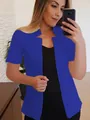 Elegant solid blue short sleeve blazer jacket for professional women office wear - S / Tops / Royal Blue