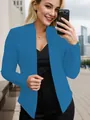 Stylish bright blue open-front shawl lapel blazer jacket for women with side pocket detail - XL / Tops / Pocket Design / Bright Blue