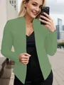 Detail showing a stylish olive green open-front blazer with side pockets on a model. - XL / Tops / Pocket Design / Light Green