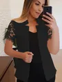 Elegante chaqueta blazer negra para mujer con mangas cortas de encaje calado - S / Tops / Negro