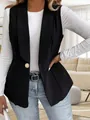 Front view detail of a professional black one-button sleeveless blazer vest for women - S / Tops / Black