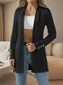 Women's black long-sleeved open-front blazer with textured patterns and gold flower buttons. - 3XL / Tops / Black Flower Buckle