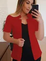 Professional red short sleeve blazer jacket for women, elegant casual solid color style - Red