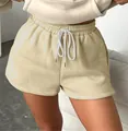 Women's minimalist high waist drawstring casual sweat shorts in light cream beige solid color - S / Bottoms / Apricot