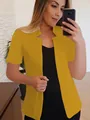 Solid vibrant yellow short-sleeved blazer for women, ideal for elegant professional office wear - Yellow