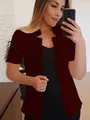 Professional short-sleeved open blazer jacket for women in elegant dark burgundy - Burgundy