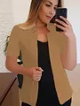 Elegant camel short sleeve blazer jacket for women, casual professional office wear - Khaki