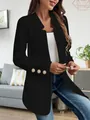 Minimalist black winter blazer for women featuring decorative gold buttons on the sleeves - 3XL / Tops / Black With Gold Buttons