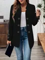 Chic women's autumn winter textured black double breasted jacket in versatile style - 1XL / Tops / Black