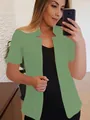 Professional solid sage green short sleeve open front blazer for office and casual wear - Light Green
