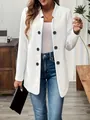Elegant white textured standing collar cardigan coat with double-breasted buttons for women - 3XL / Tops / White