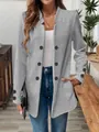 Elegant women's grey textured double-breasted blazer jacket for chic autumn and winter outfits. - 1XL / Tops / Gray