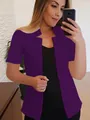 Professional deep purple short-sleeved blazer jacket for women, stylish and chic casual wear - Purple