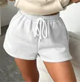 Women's summer high-waisted drawstring casual sports shorts in light grey color - White