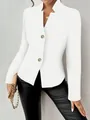 Detailed view of white slim fit two-button blazer with notched lapel for women - S / Tops / White