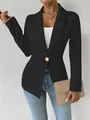 Elegante zwarte effen blazer met lange mouwen voor dames met gouden knoopdetail - S / Tops / Zwart