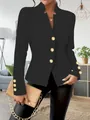 Elegant black long-sleeved blazer for women featuring premium decorative gold buttons - S / Tops / Black