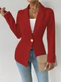 Getailleerde rode damesblazer met een decoratieve gouden knoop detail - S / Tops / Rood